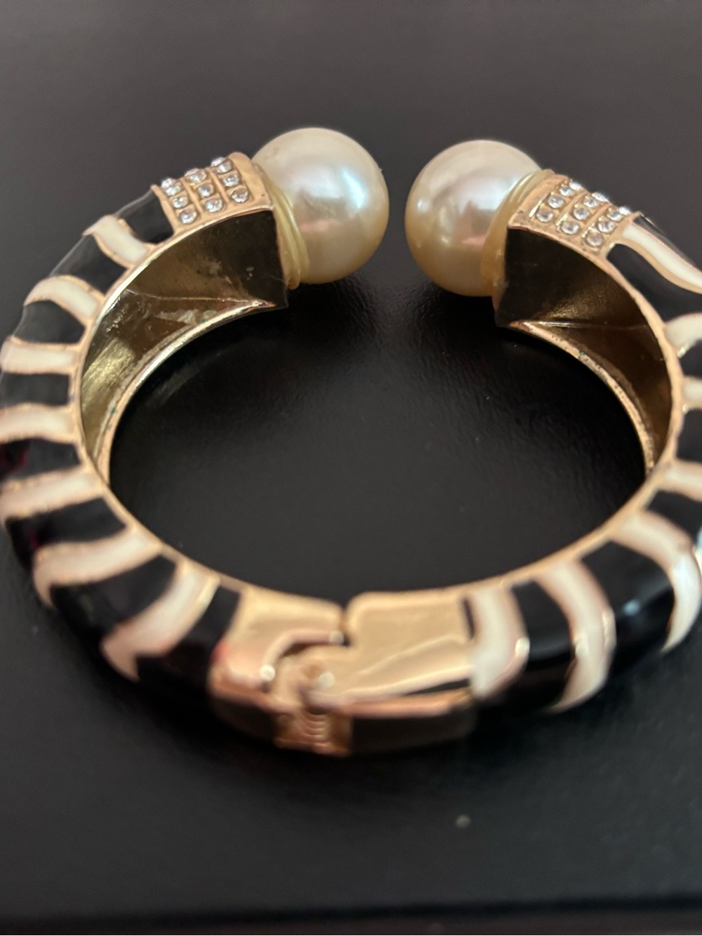 Gold and Black Pearl-Accent Cuff Bracelet